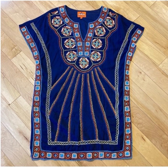 Pia Pauro Blue Embroidered Beaded Shift Dress gorgeous details size medium - Picture 1 of 9